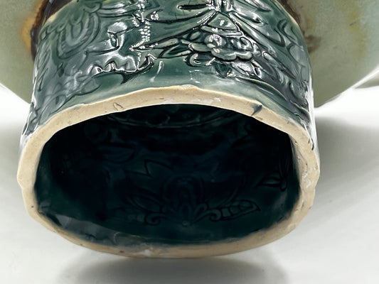 Handbuilt Ceramic Pedestal Bowl in teal and Turquoise